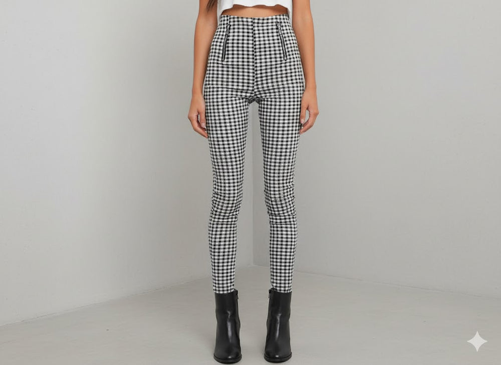 Damen Karohose Slim Fit | Hoher Bund & Figurbetont