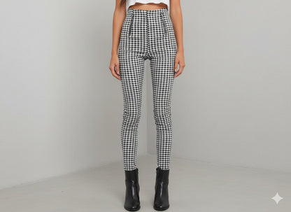 Damen Karohose Slim Fit | Hoher Bund & Figurbetont