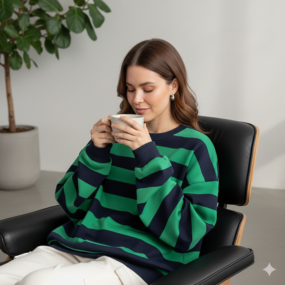 Damen Pullover Kuschelig Lässig | Gestreift | Rundhals