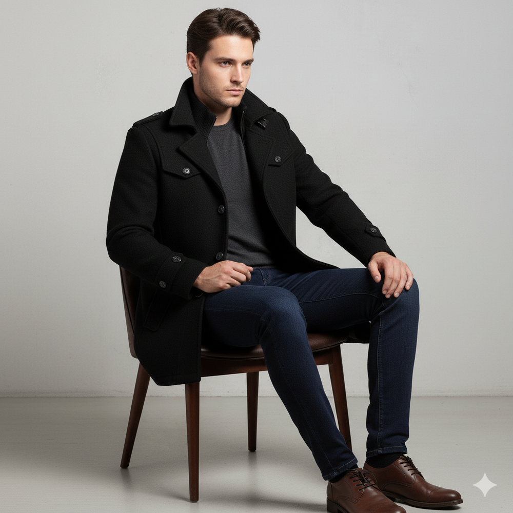 Eleganter Herren Wollmantel mit Stehkragen | Winter | Warm