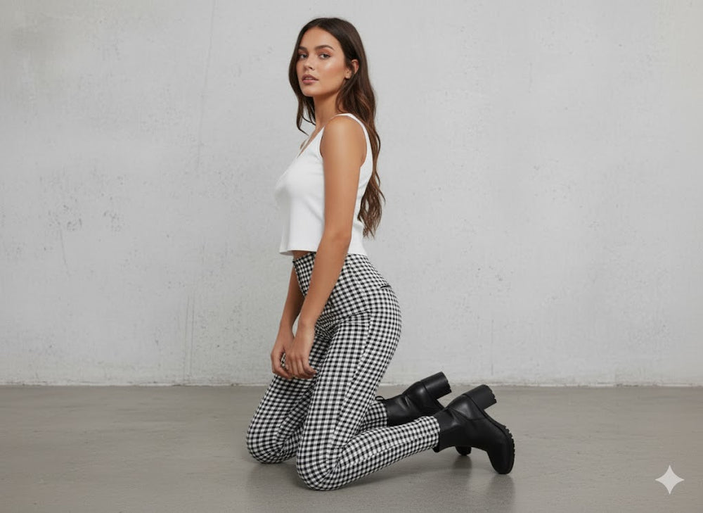 Damen Karohose Slim Fit | Hoher Bund & Figurbetont