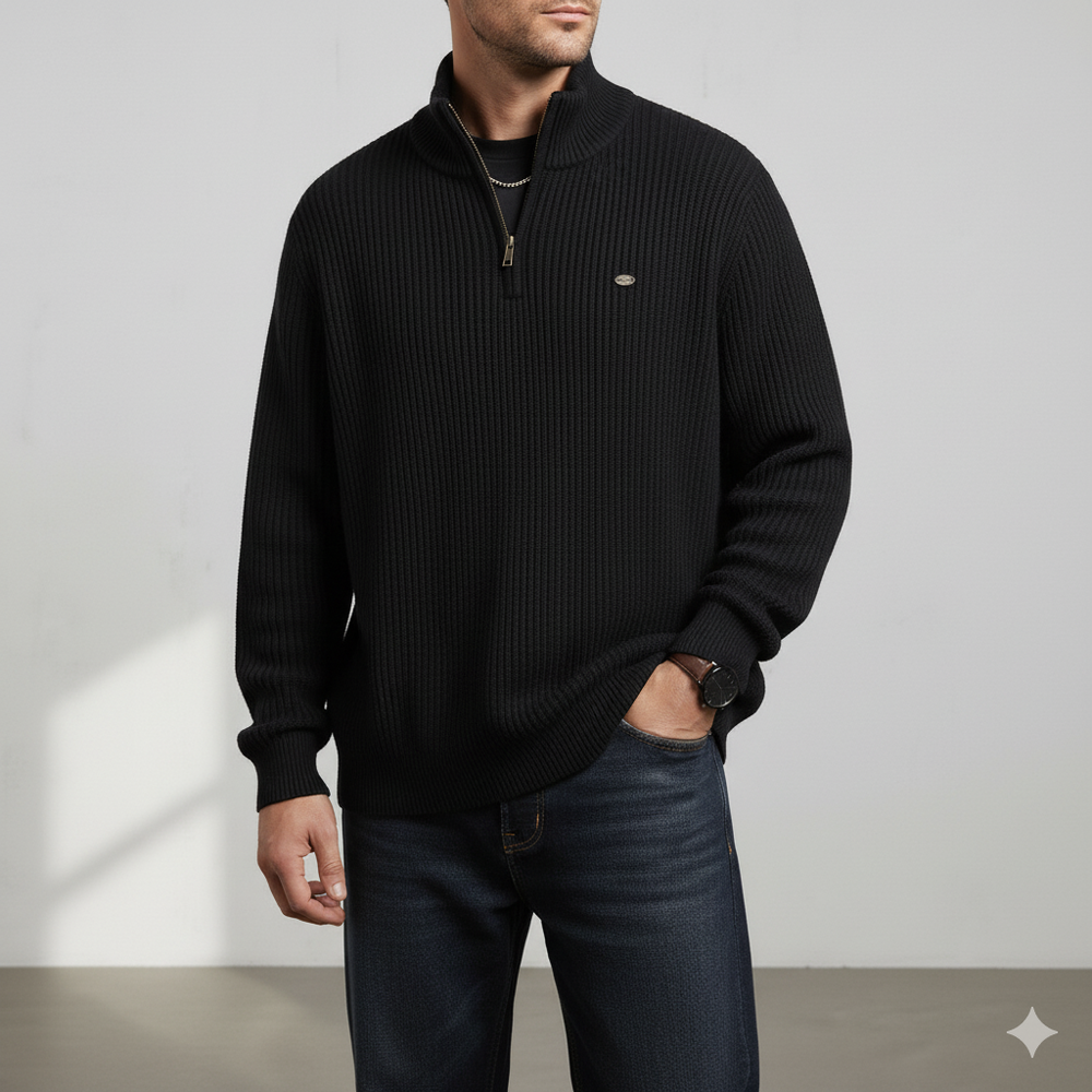 Herren Strickpullover mit Stehkragen | Halbzip | Winter