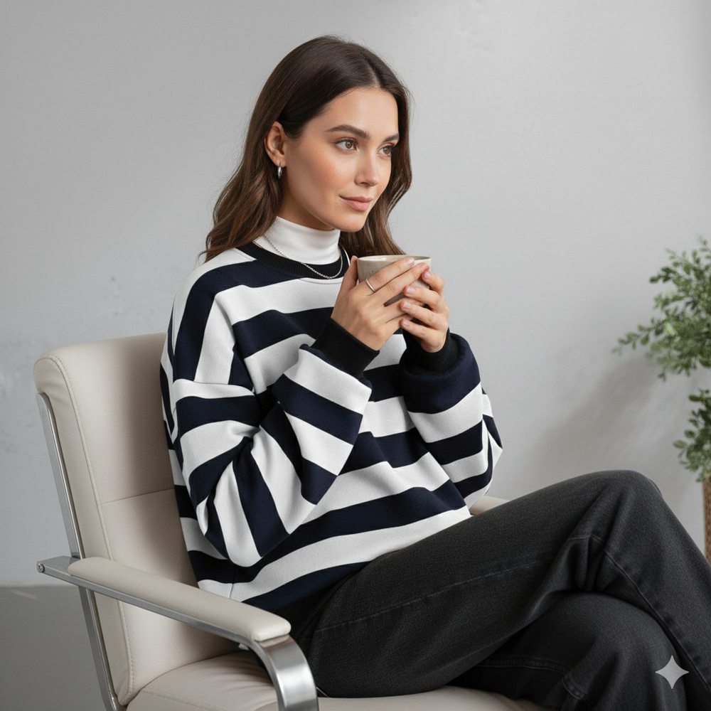 Damen Pullover Kuschelig Lässig | Gestreift | Rundhals