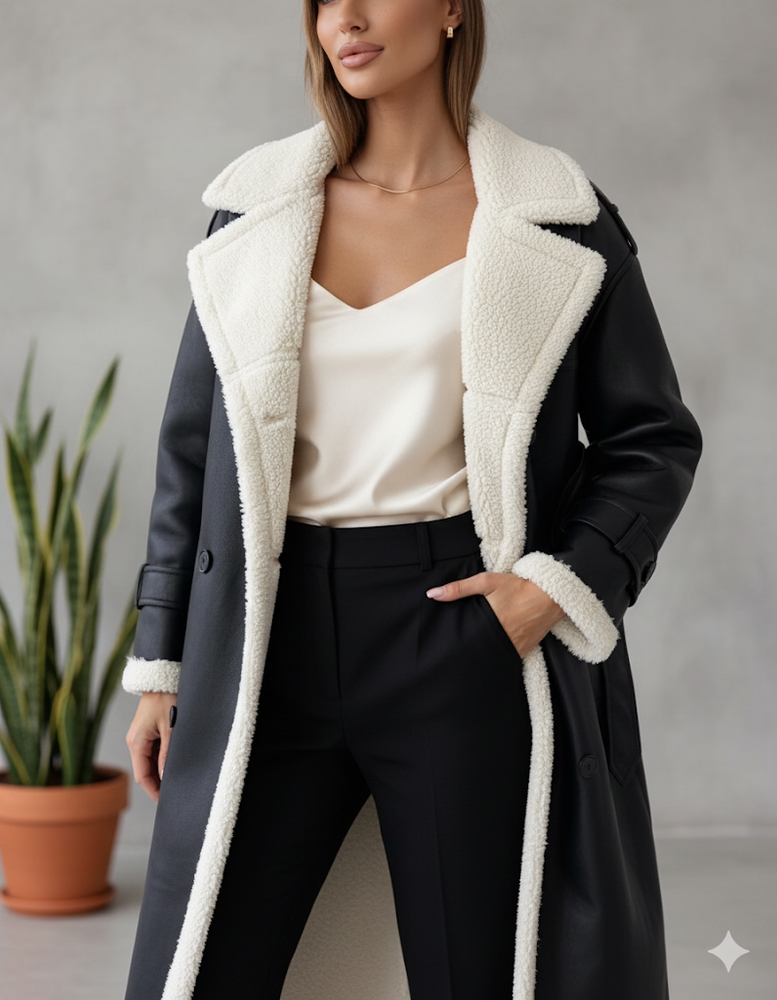 Damen Mantel aus Veganleder mit Plüschfutter | Warm & Modern