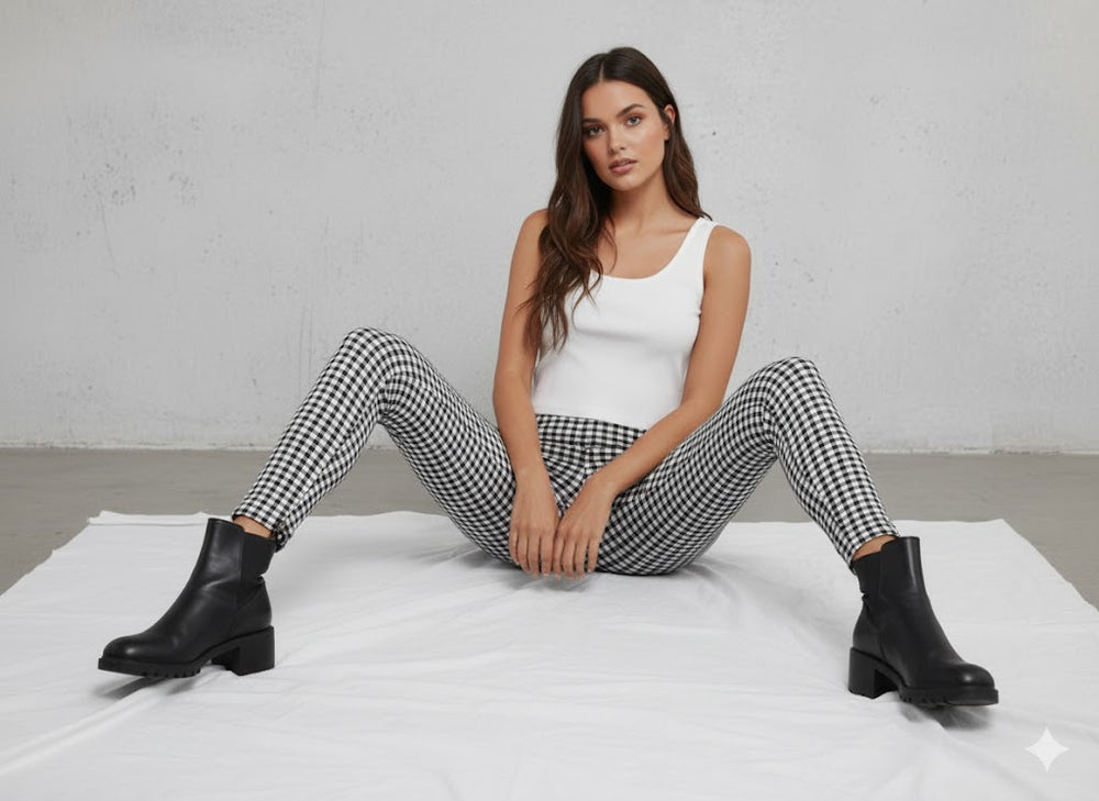 Damen Karohose Slim Fit | Hoher Bund & Figurbetont