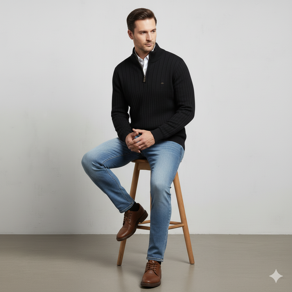 Herren Strickpullover mit Stehkragen | Halbzip | Winter