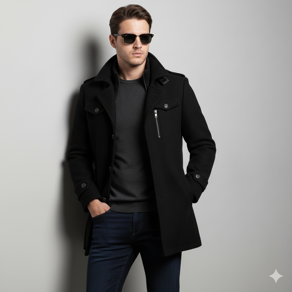 Eleganter Herren Wollmantel mit Stehkragen | Winter | Warm