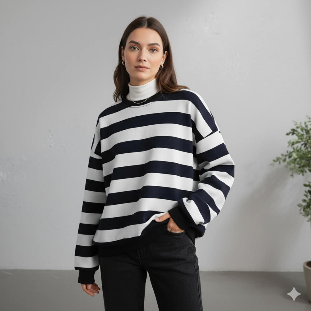 Damen Pullover Kuschelig Lässig | Gestreift | Rundhals