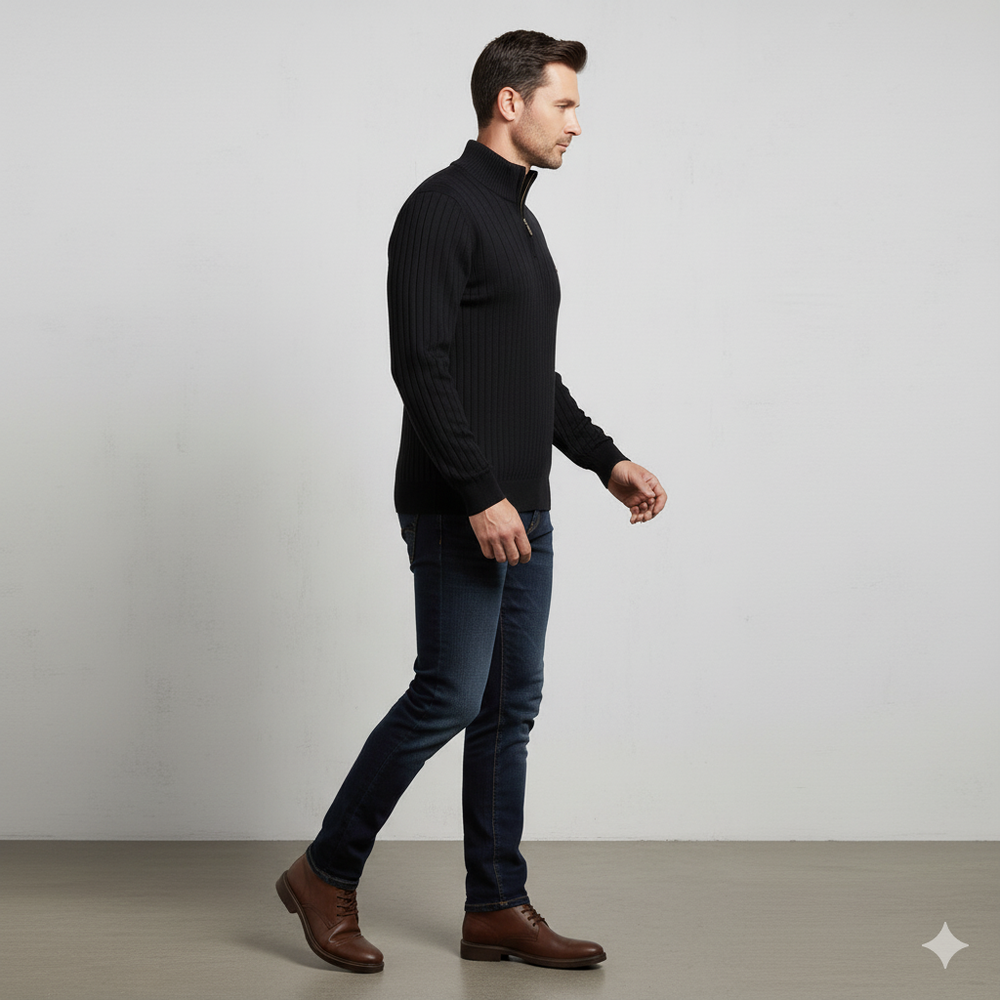 Herren Strickpullover mit Stehkragen | Halbzip | Winter