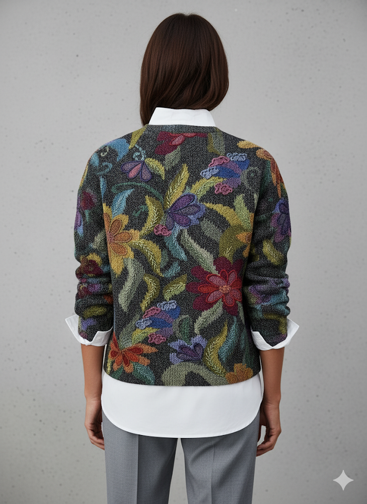 Damen Strickpullover mit Blumenmuster | Locker & Elegant