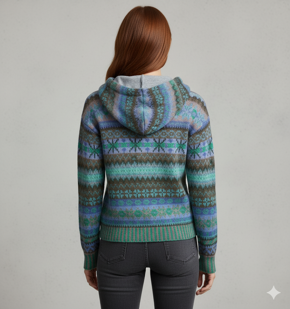 Gemusterter Damen Hoodie Pullover mit Kapuze | Winter