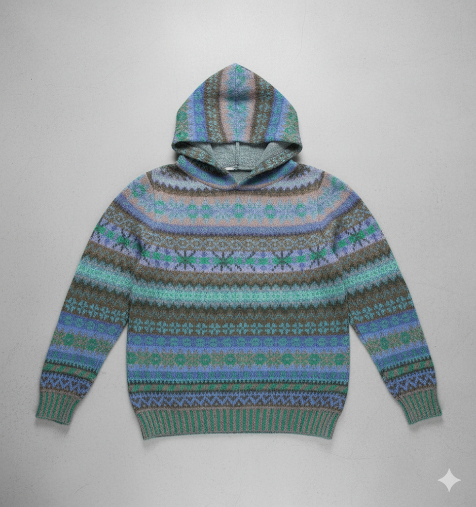 Gemusterter Damen Hoodie Pullover mit Kapuze | Winter