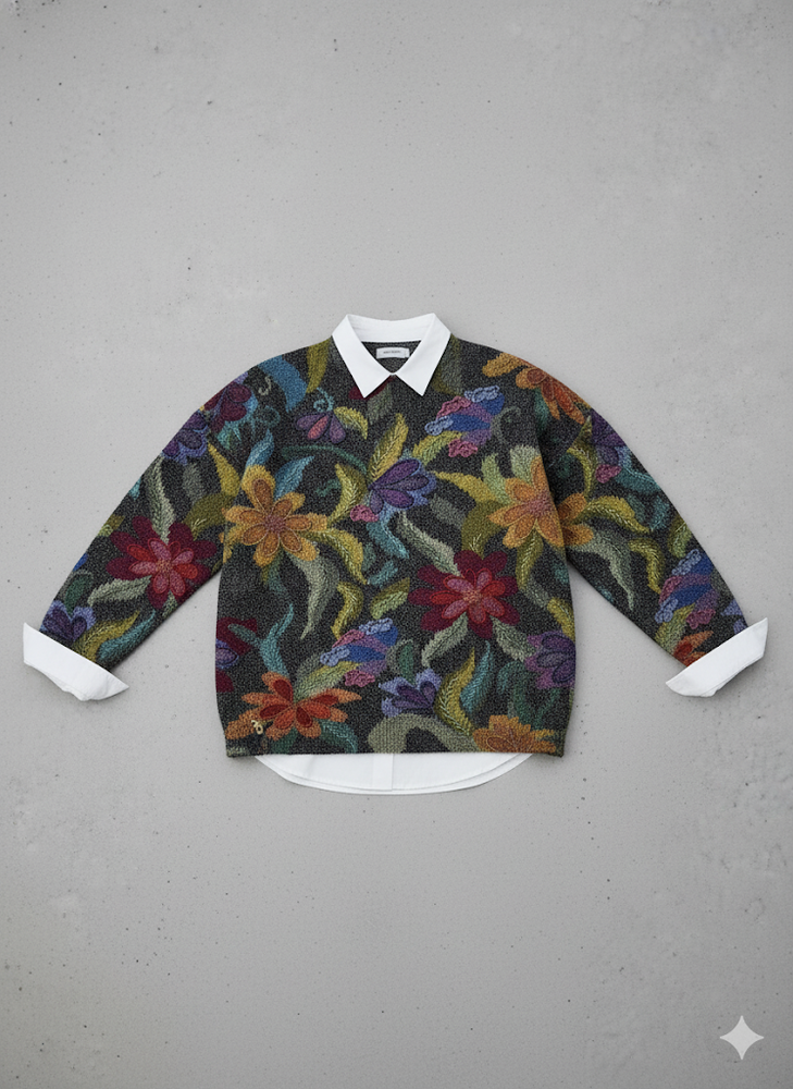 Damen Strickpullover mit Blumenmuster | Locker & Elegant