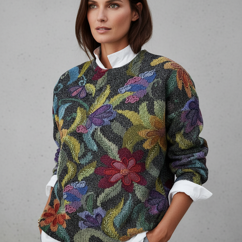 Damen Strickpullover mit Blumenmuster | Locker & Elegant