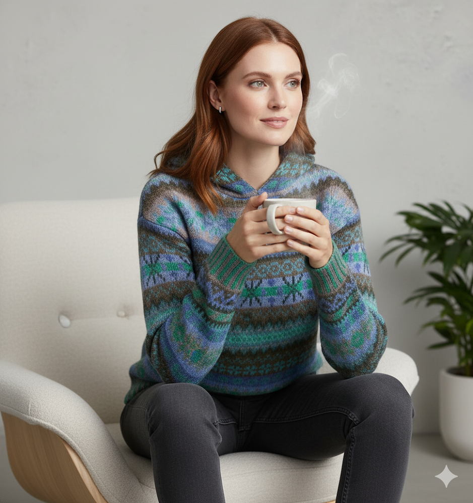 Gemusterter Damen Hoodie Pullover mit Kapuze | Winter