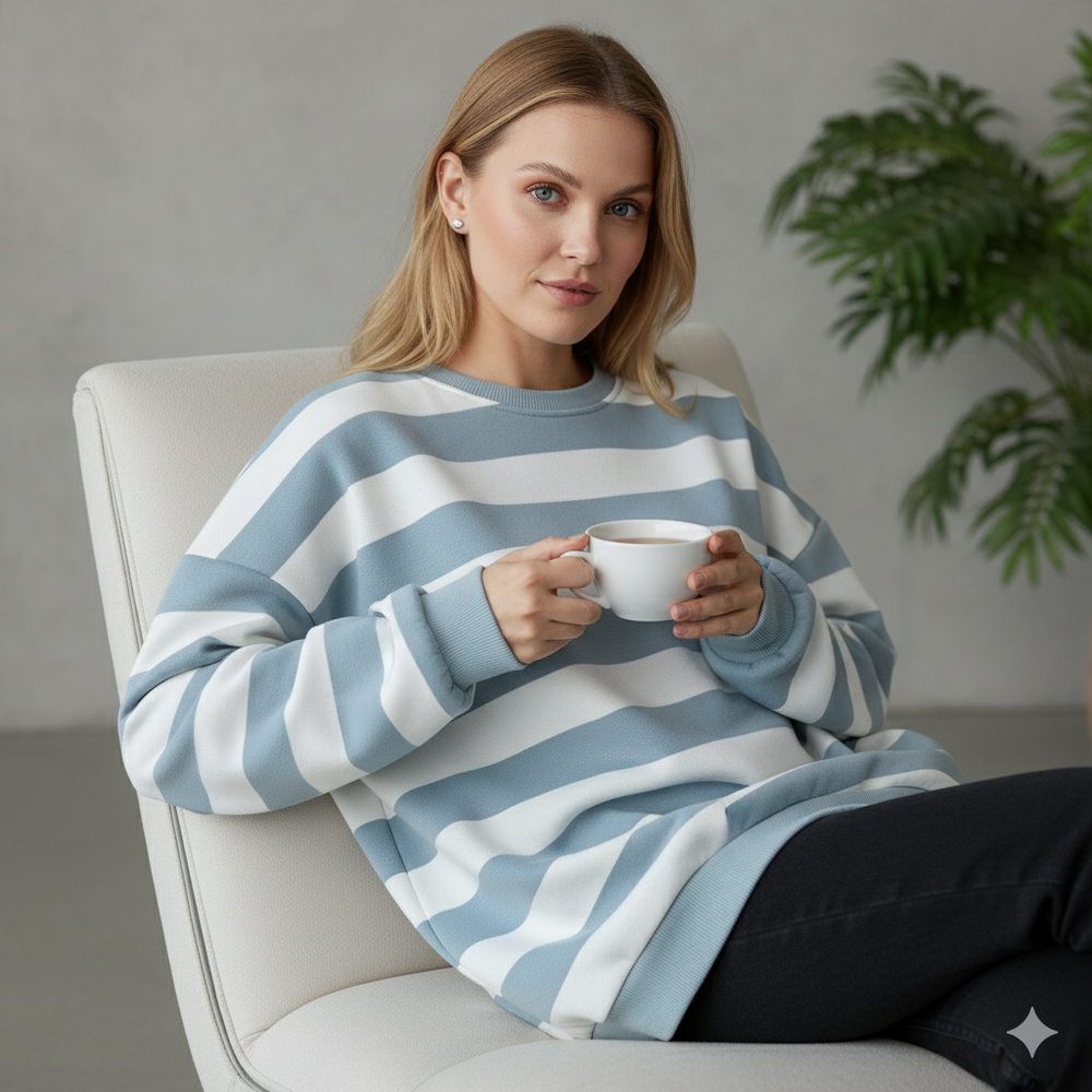 Damen Pullover Kuschelig Lässig | Gestreift | Rundhals