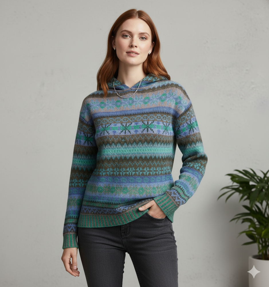 Gemusterter Damen Hoodie Pullover mit Kapuze | Winter