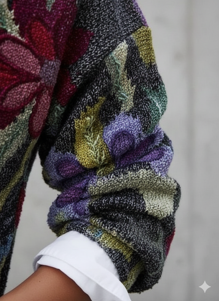 Damen Strickpullover mit Blumenmuster | Locker & Elegant