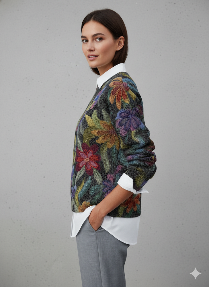 Damen Strickpullover mit Blumenmuster | Locker & Elegant