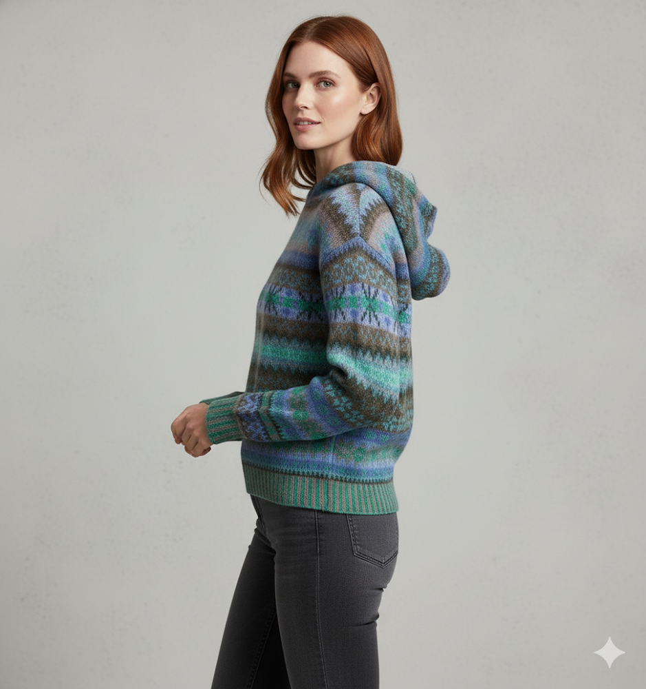 Gemusterter Damen Hoodie Pullover mit Kapuze | Winter