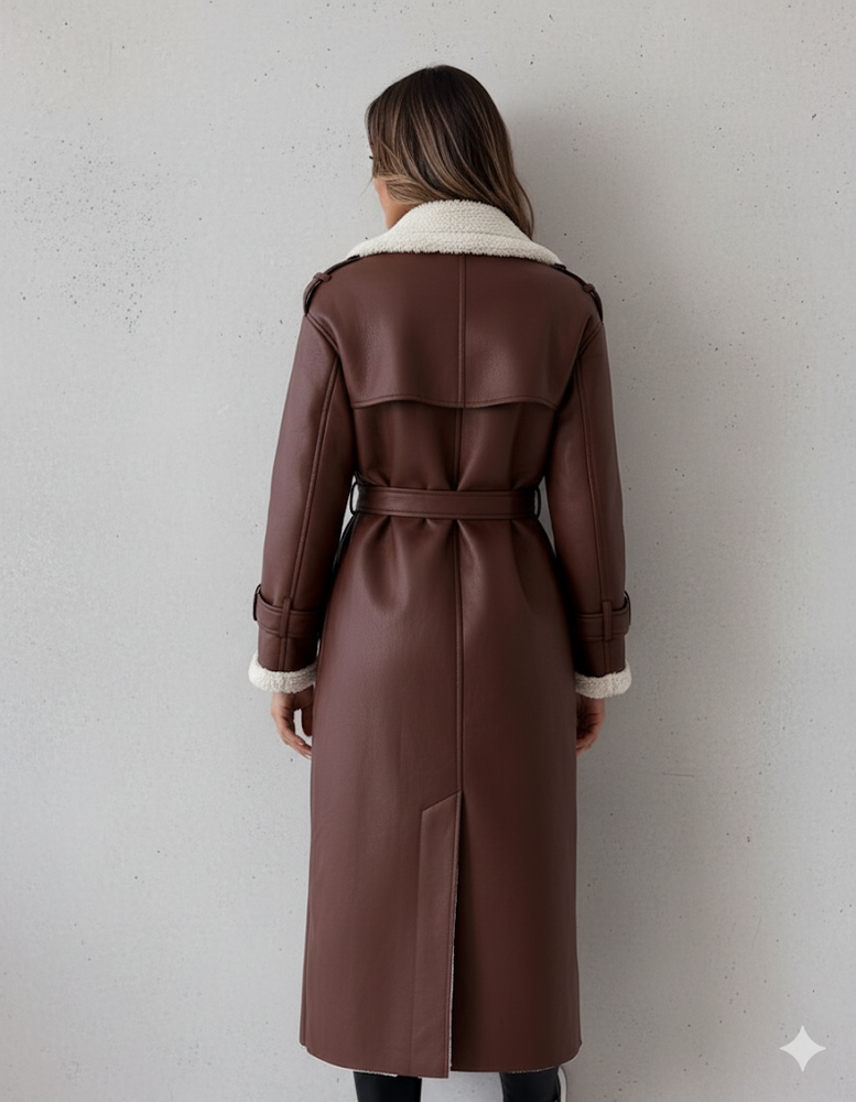 Damen Mantel aus Veganleder mit Plüschfutter | Warm & Modern