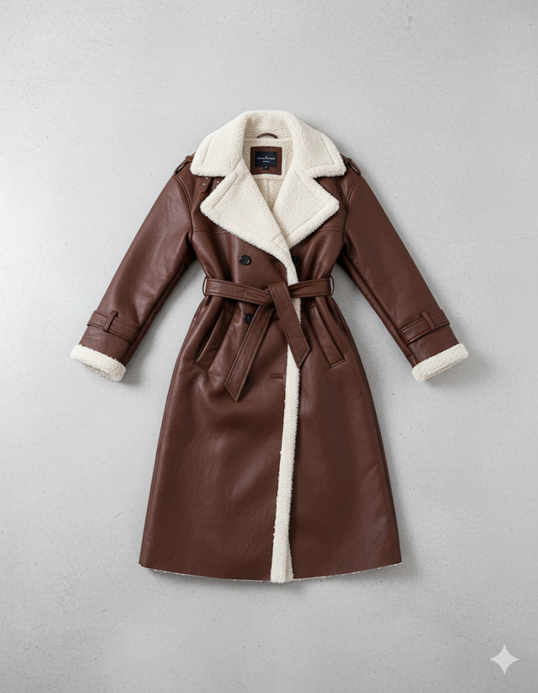 Damen Mantel aus Veganleder mit Plüschfutter | Warm & Modern