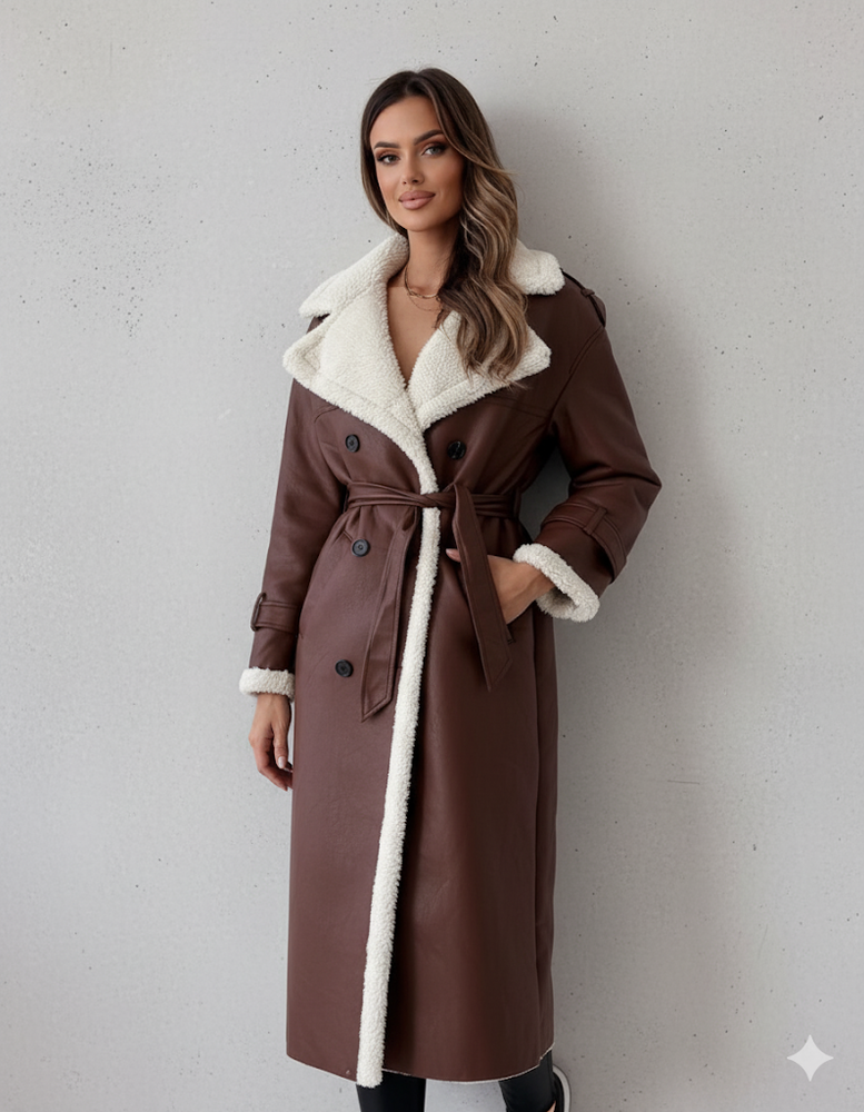 Damen Mantel aus Veganleder mit Plüschfutter | Warm & Modern