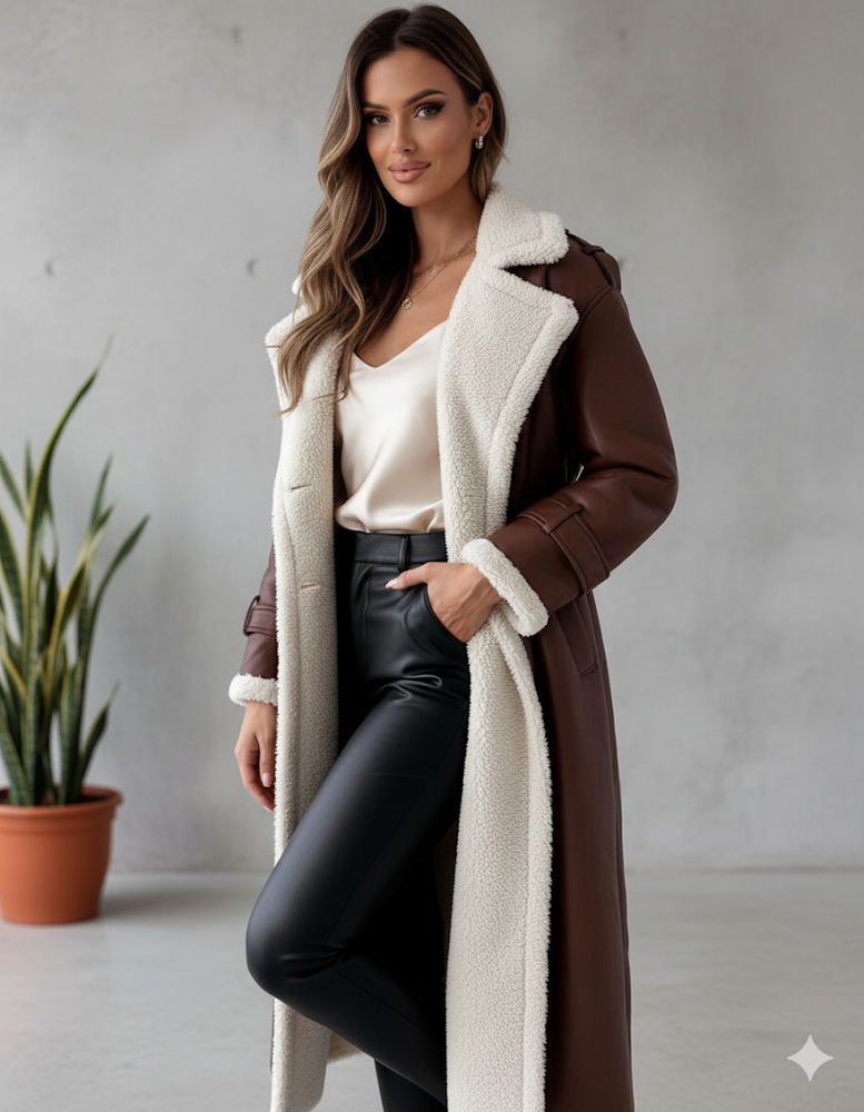 Damen Mantel aus Veganleder mit Plüschfutter | Warm & Modern