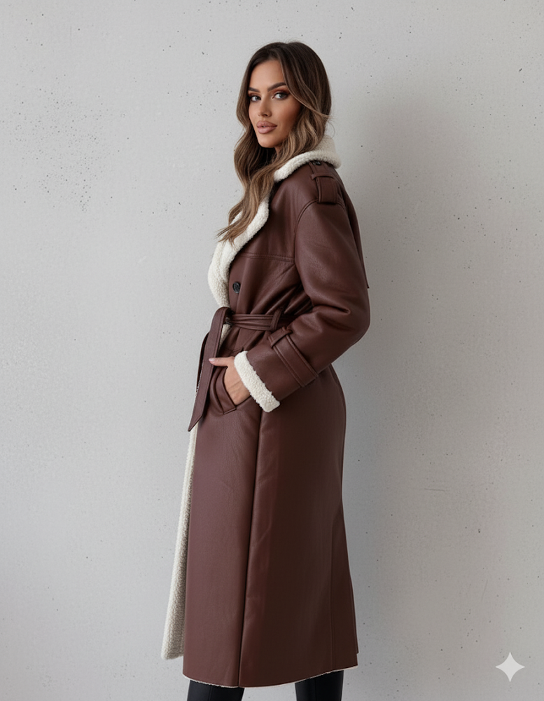 Damen Mantel aus Veganleder mit Plüschfutter | Warm & Modern