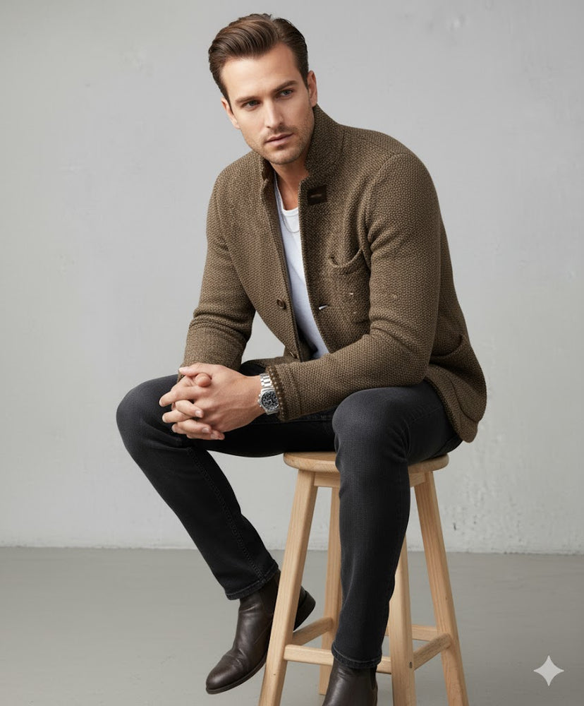 Herren Strickjacke mit Stehkragen | Slim Fit | Winter