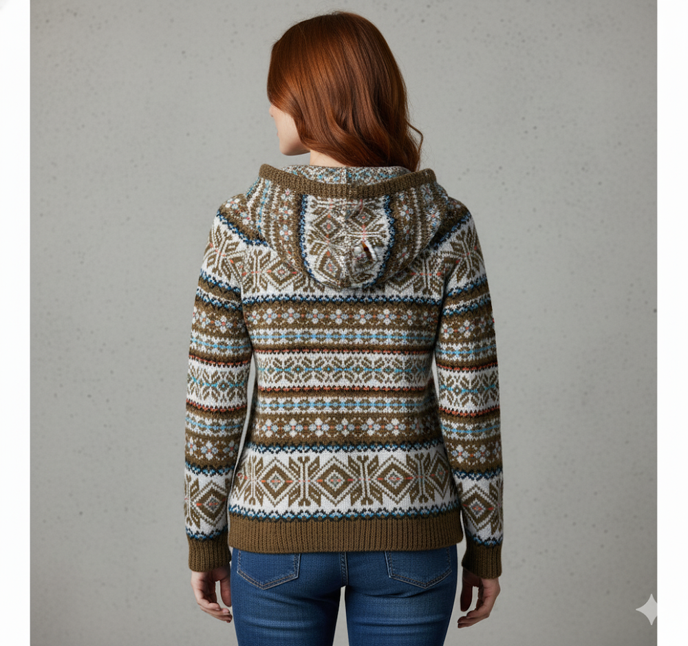 Gemusterter Damen Hoodie Pullover mit Kapuze | Winter