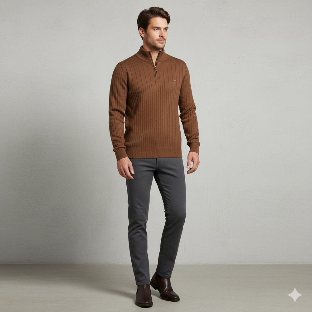 Herren Strickpullover mit Stehkragen | Halbzip | Winter