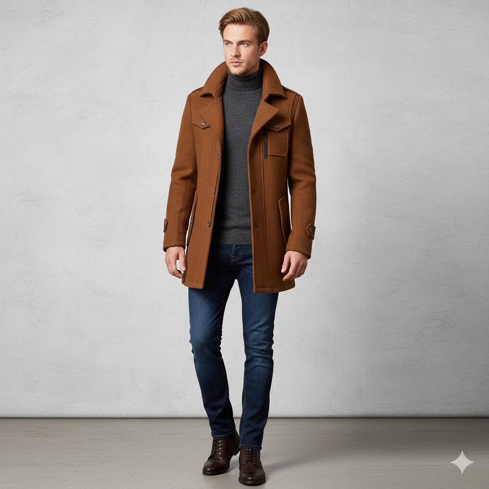 Eleganter Herren Wollmantel mit Stehkragen | Winter | Warm