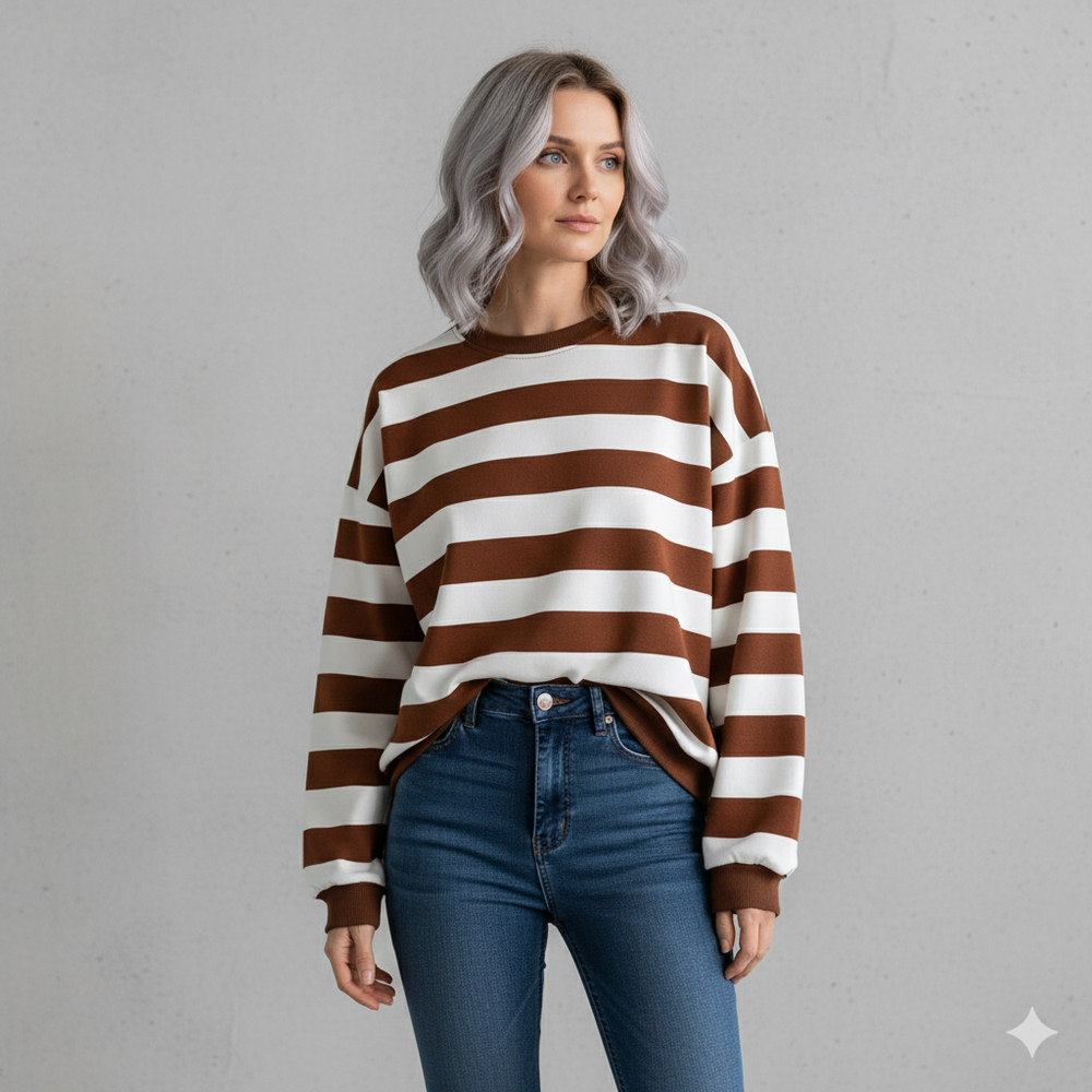 Damen Pullover Kuschelig Lässig | Gestreift | Rundhals