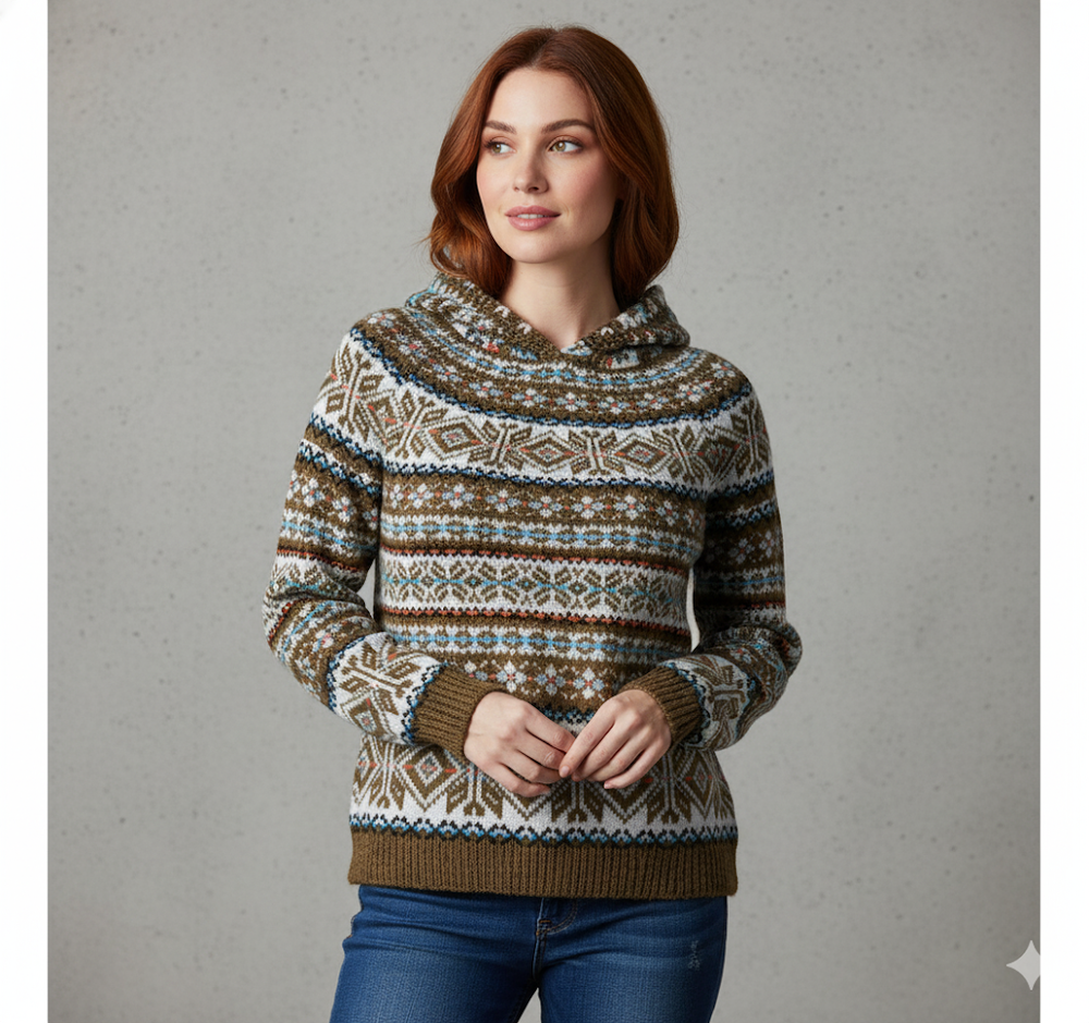 Gemusterter Damen Hoodie Pullover mit Kapuze | Winter