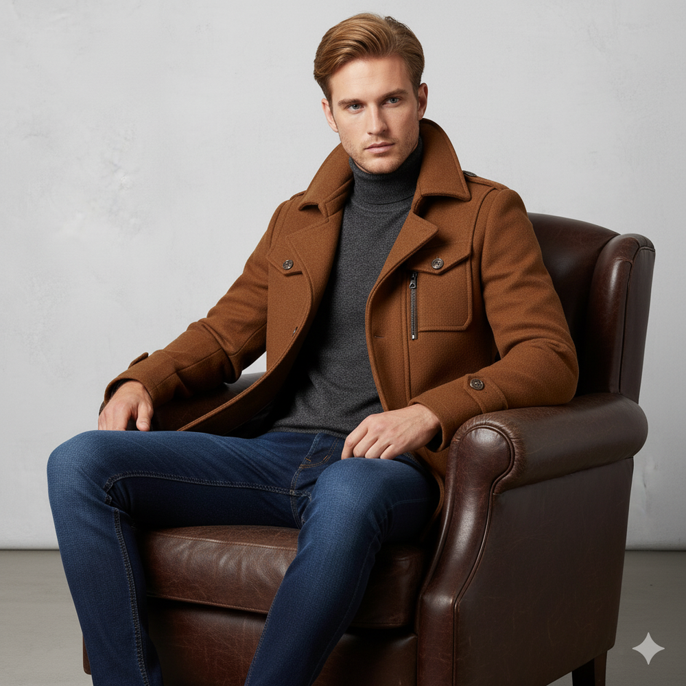 Eleganter Herren Wollmantel mit Stehkragen | Winter | Warm