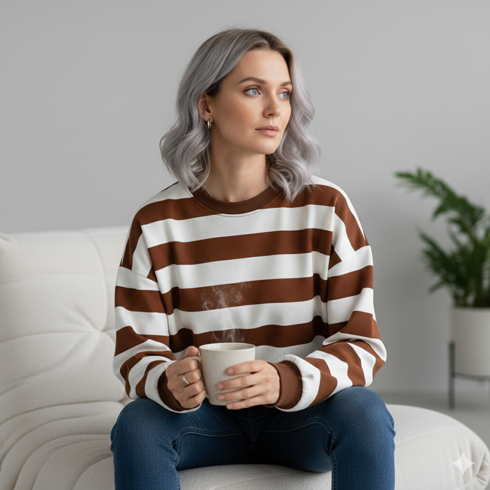 Damen Pullover Kuschelig Lässig | Gestreift | Rundhals