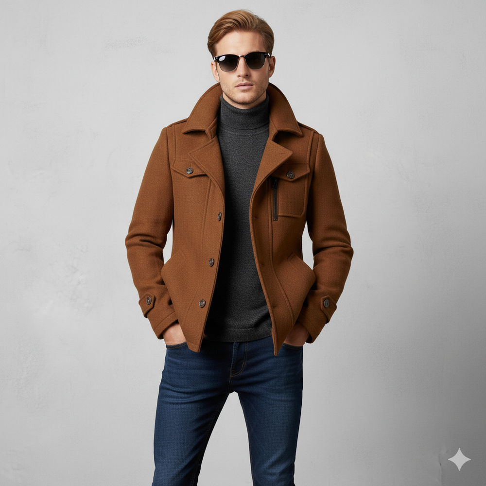Eleganter Herren Wollmantel mit Stehkragen | Winter | Warm