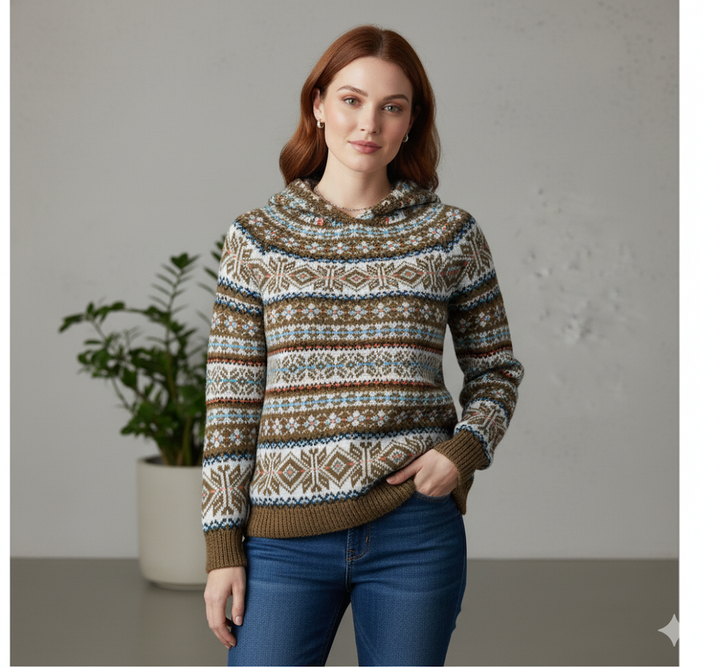 Gemusterter Damen Hoodie Pullover mit Kapuze | Winter