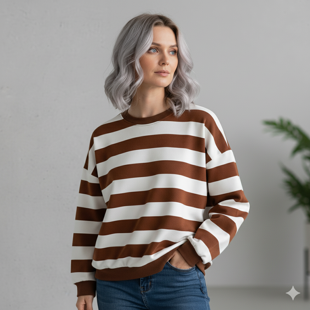 Damen Pullover Kuschelig Lässig | Gestreift | Rundhals