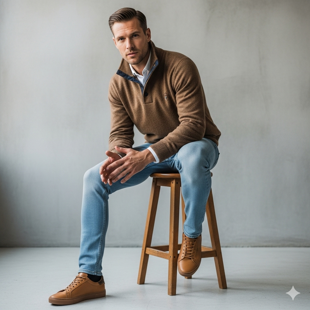 Herren Strickpullover mit Stehkragen | Halbzip | Winter