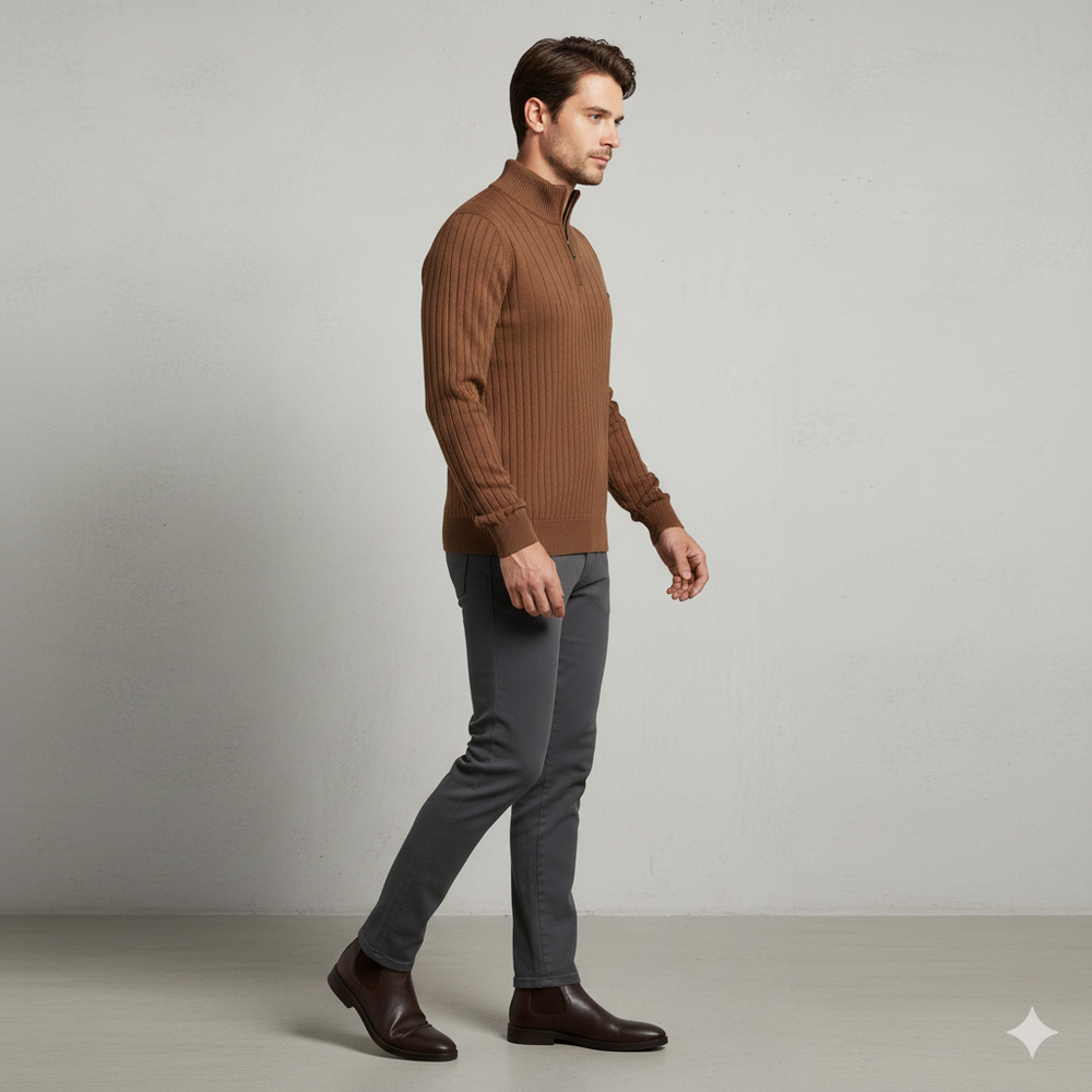 Herren Strickpullover mit Stehkragen | Halbzip | Winter