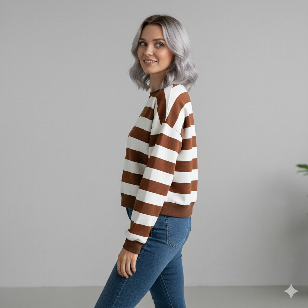 Damen Pullover Kuschelig Lässig | Gestreift | Rundhals