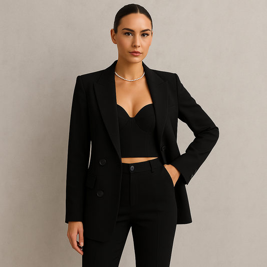 ENGEL – Damen Hosenanzug Elegant mit Spitzfasson & Doppelreiher, Schlanke Passform