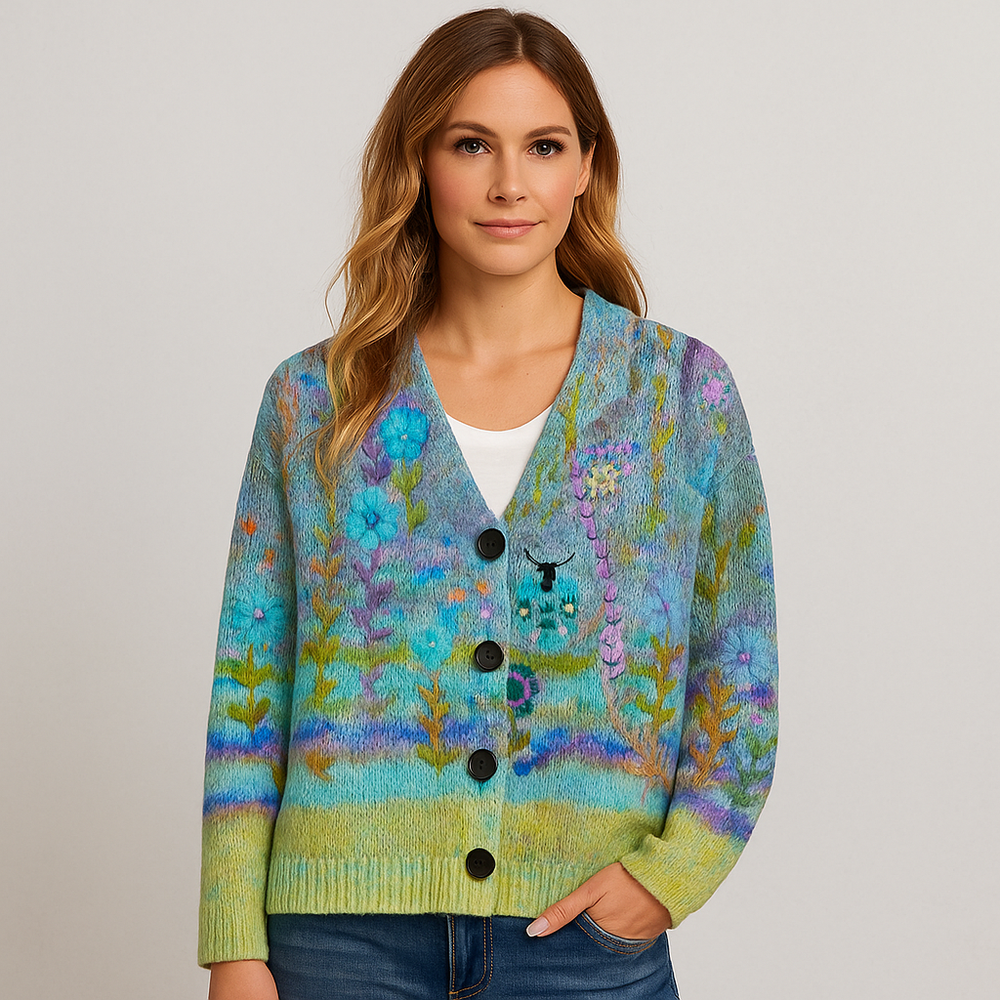 Damen Cardigan mit buntem Strickjacke | Herbst Winter