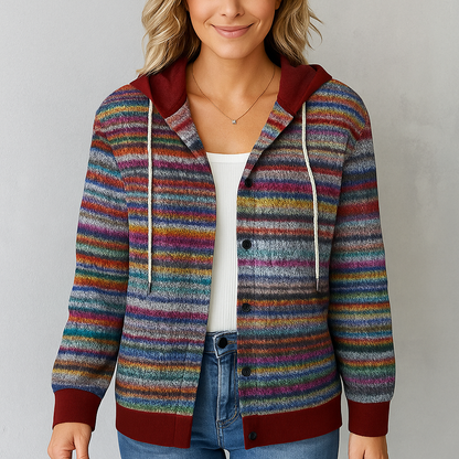 Gemusterte Damen Wolljacke mit Kapuze | Herbst & Winter | Lässig