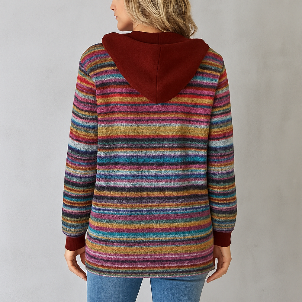 Gemusterte Damen Wolljacke mit Kapuze | Herbst & Winter | Lässig