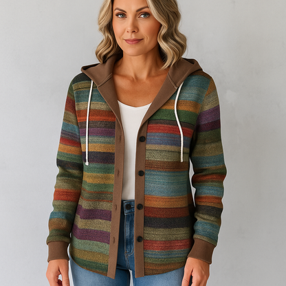 Gemusterte Damen Wolljacke mit Kapuze | Herbst & Winter | Lässig