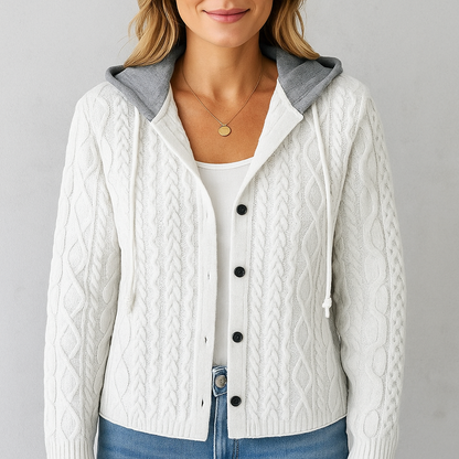 Gemusterte Damen Wolljacke mit Kapuze | Herbst & Winter | Lässig