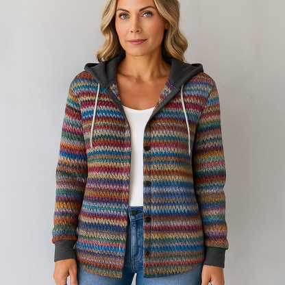 Gemusterte Damen Wolljacke mit Kapuze | Herbst & Winter | Lässig